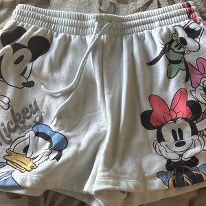 Disney Women's Shorts with Mickey and Friends - White and Multicolor